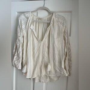 Valiante Los Angeles | Embroidered Peasant Blouse | Cream/Off-White